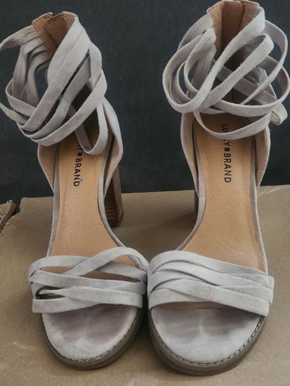 Lucky Brand Light Tan Suede Wrap-Ankle Block Heels